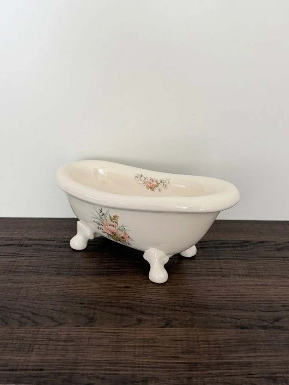 VTG VB Athena Cottagecore Ceramic Floral Clawfoot Tub Soap Trinket Jewelry Dish